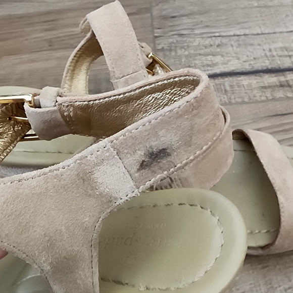 Kate spade New York Open Toe Strap Gray High Wedge Heel Buckle Ankle Size 7.5 - Picture 11 of 12